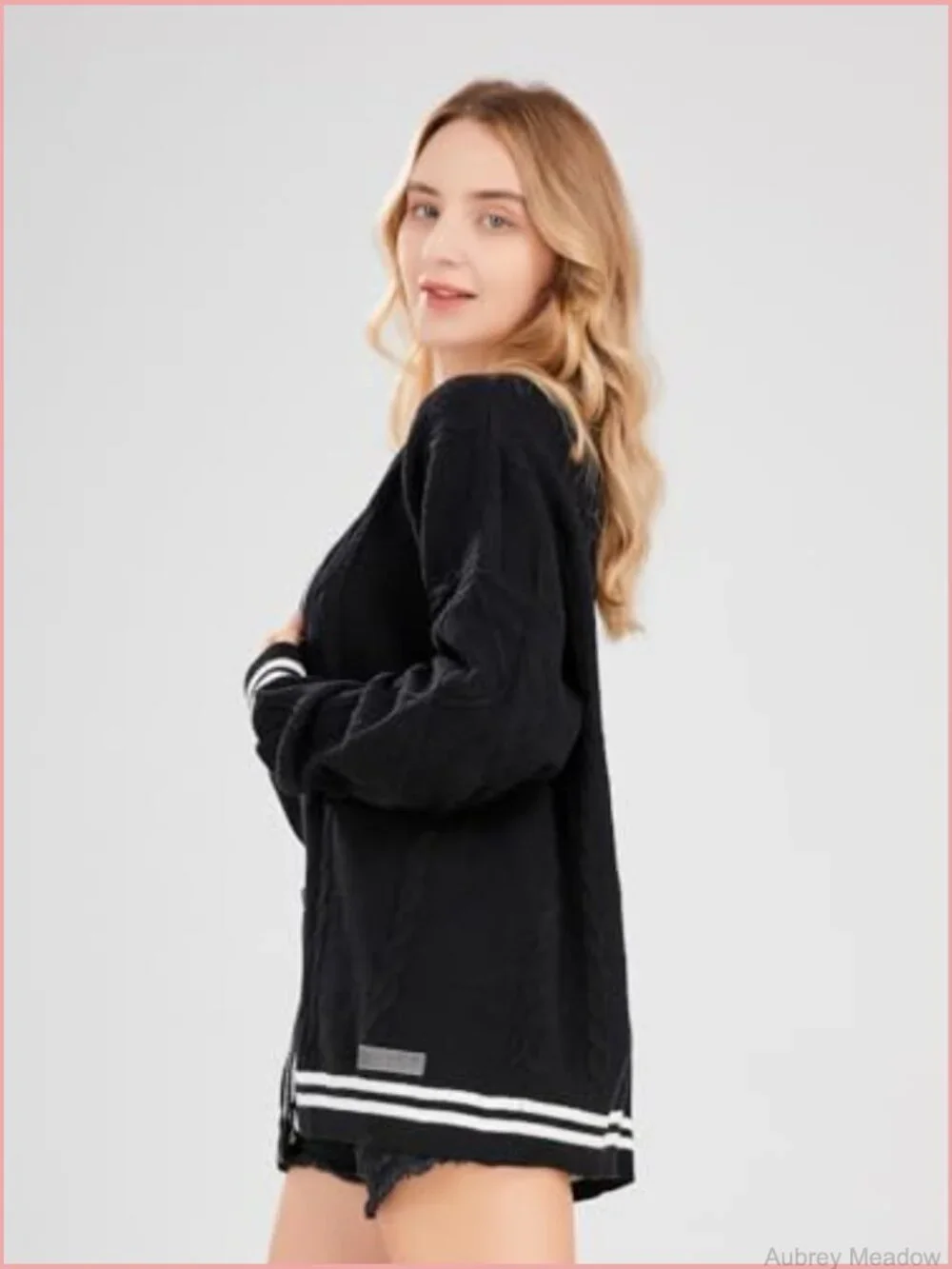 Open Front Stars Embroidered Chunky Cable Knit Cardigan Sweater